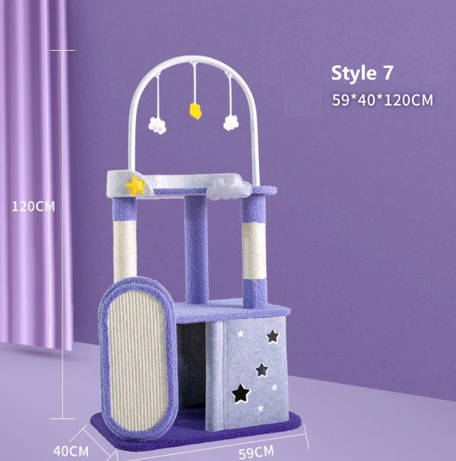 Lila Luxus-Katzenbaum für den Innenbereich mit Blumen-Design