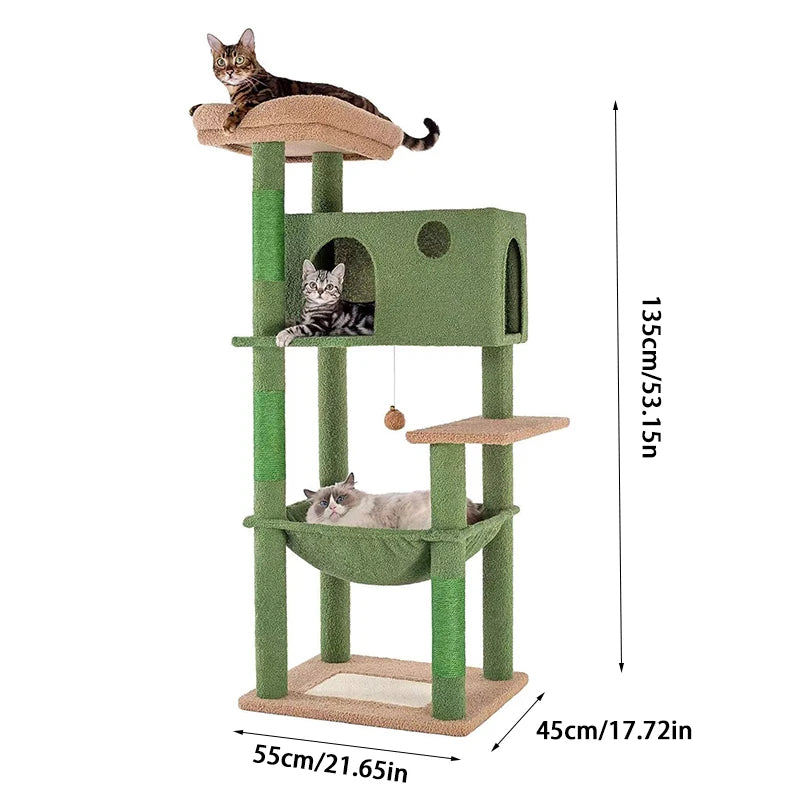 Grüner Luxus-Katzenbaum für den Innenbereich mit Höhle