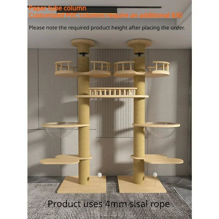 Grosser Kratzbaum, freistehend, doppelte Säule, mehrstöckig mit Kratzbrett für Katzen