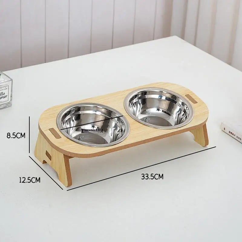 2-in-1 Futter- und Wassernäpfe für Katzen und Hunde, kippsichere Edelstahlnäpfe mit Holzständer, ergonomisches Nackenschutz-Design