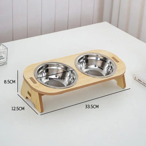 2-in-1 Futter- und Wassernäpfe für Katzen und Hunde, kippsichere Edelstahlnäpfe mit Holzständer, ergonomisches Nackenschutz-Design