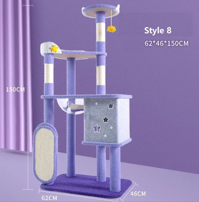 Lila Luxus-Katzenbaum für den Innenbereich mit Blumen-Design