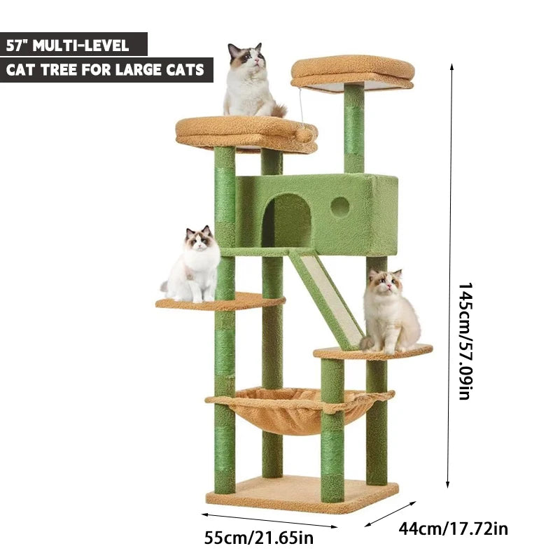 Grüner Luxus-Katzenbaum für den Innenbereich mit Höhle