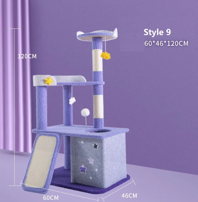 Lila Luxus-Katzenbaum für den Innenbereich mit Blumen-Design