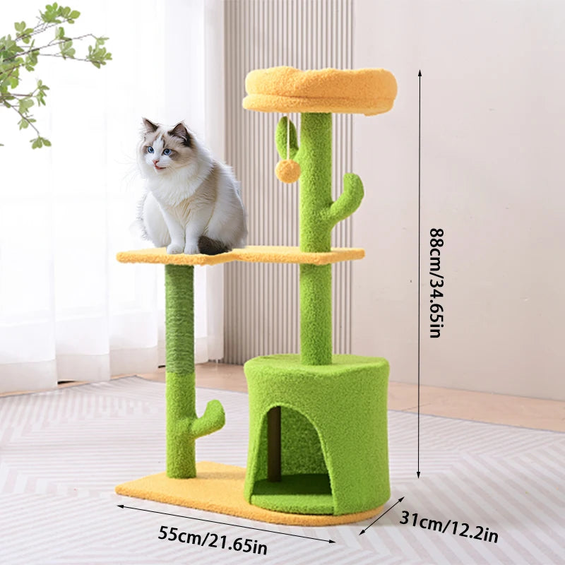 Grüner Luxus-Katzenbaum für den Innenbereich mit Höhle
