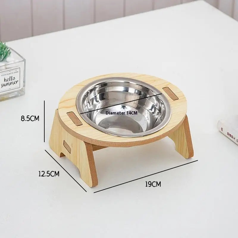 2-in-1 Futter- und Wassernäpfe für Katzen und Hunde, kippsichere Edelstahlnäpfe mit Holzständer, ergonomisches Nackenschutz-Design