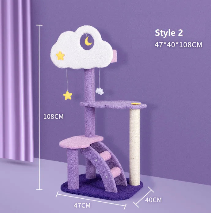 Lila Luxus-Katzenbaum für den Innenbereich mit Blumen-Design