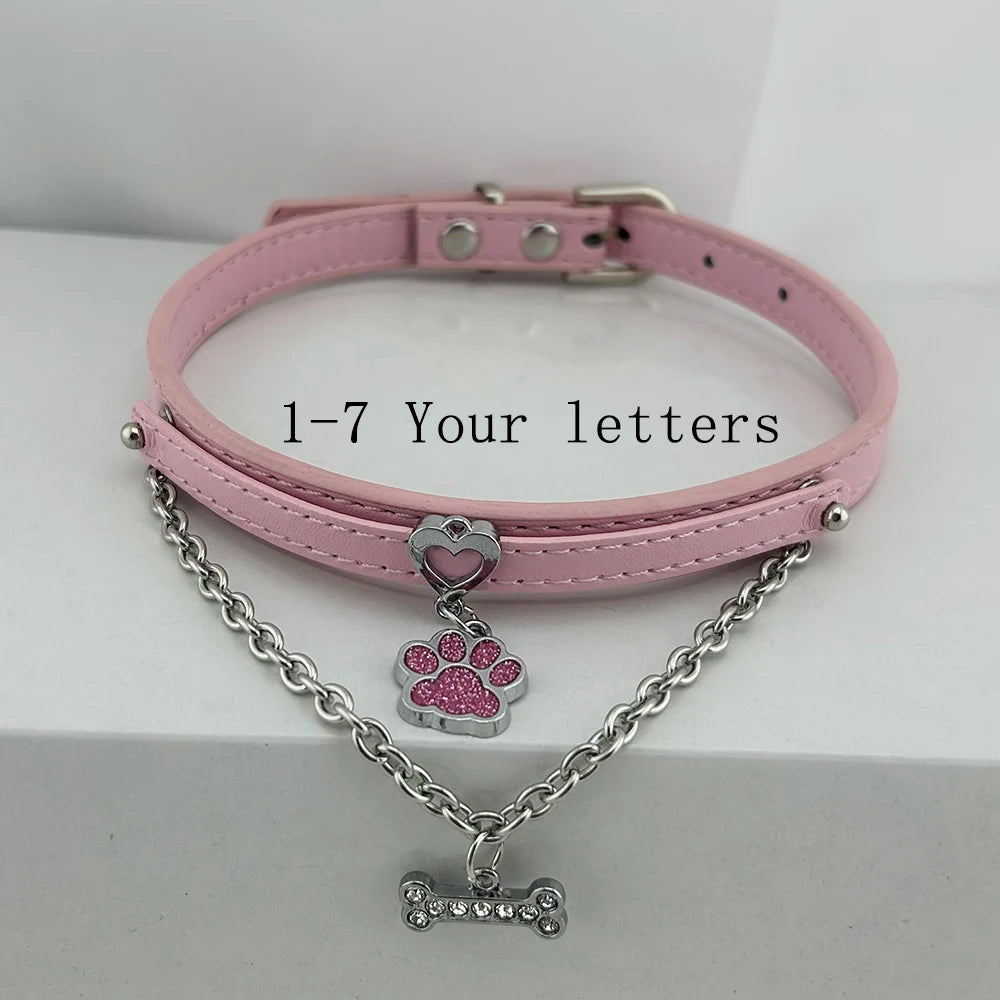 Welpenhalsband mit Kristall, Strassbuchstaben und Knochen-Anhänger