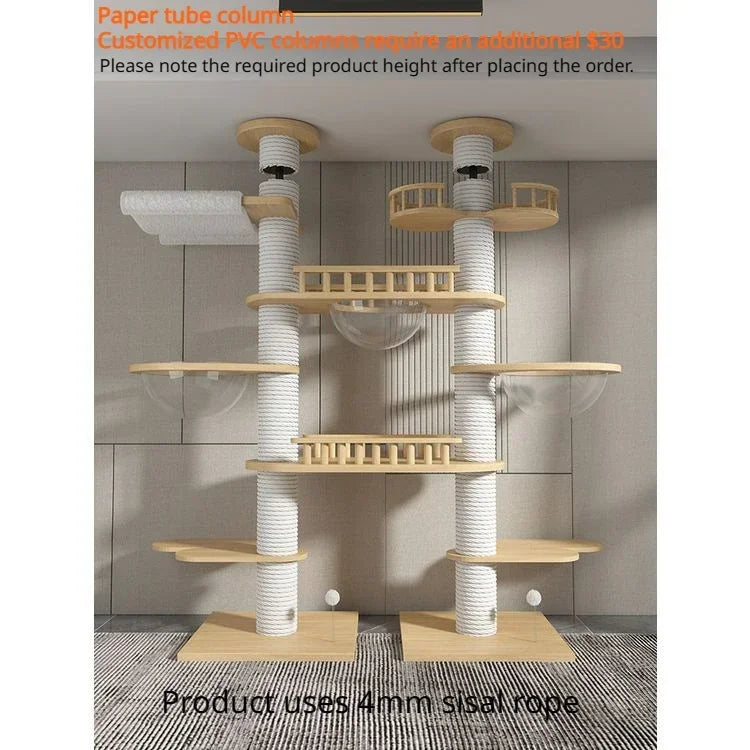 Grosser Kratzbaum, freistehend, doppelte Säule, mehrstöckig mit Kratzbrett für Katzen