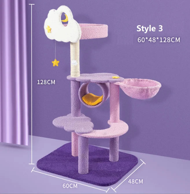 Lila Luxus-Katzenbaum für den Innenbereich mit Blumen-Design